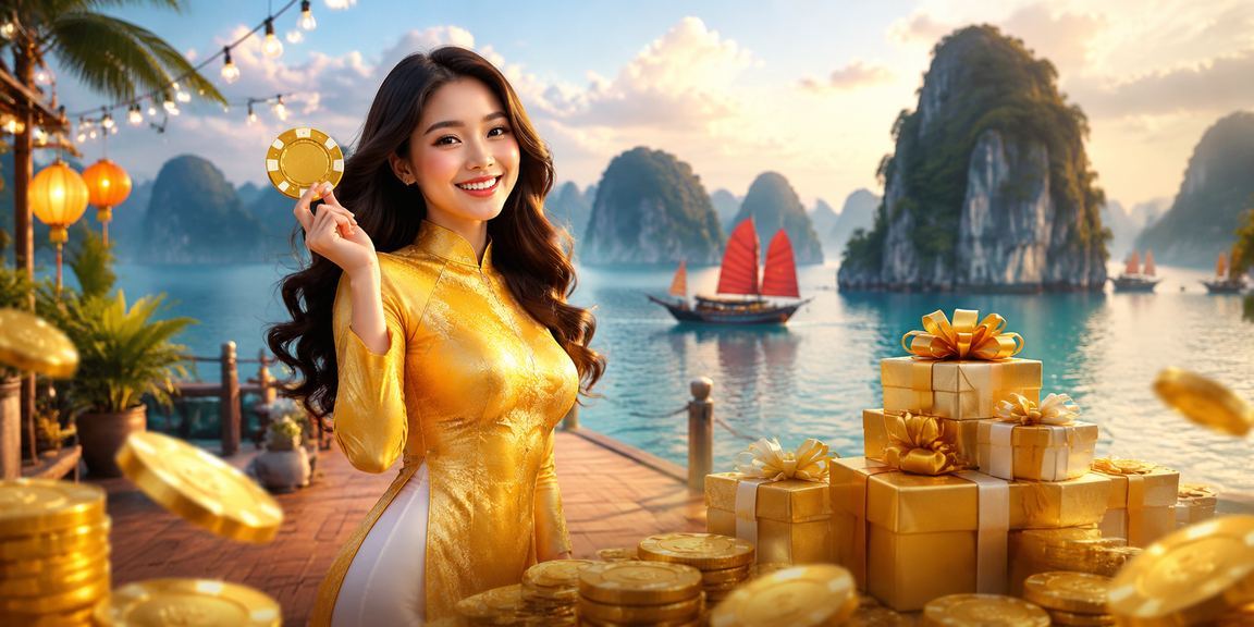 Người dùng theo dõi kèo cược trực tuyến với khung cảnh vịnh Hạ Long phía sau