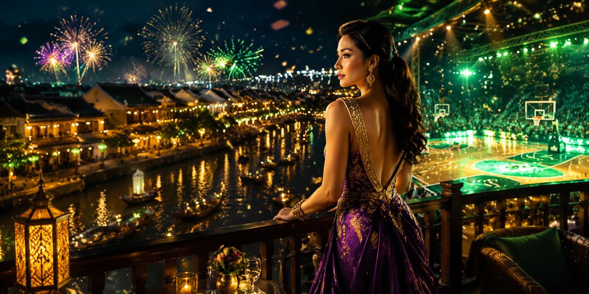 Người dùng xem kèo bóng rổ và nhận voucher cược tại quán cà phê Hội An